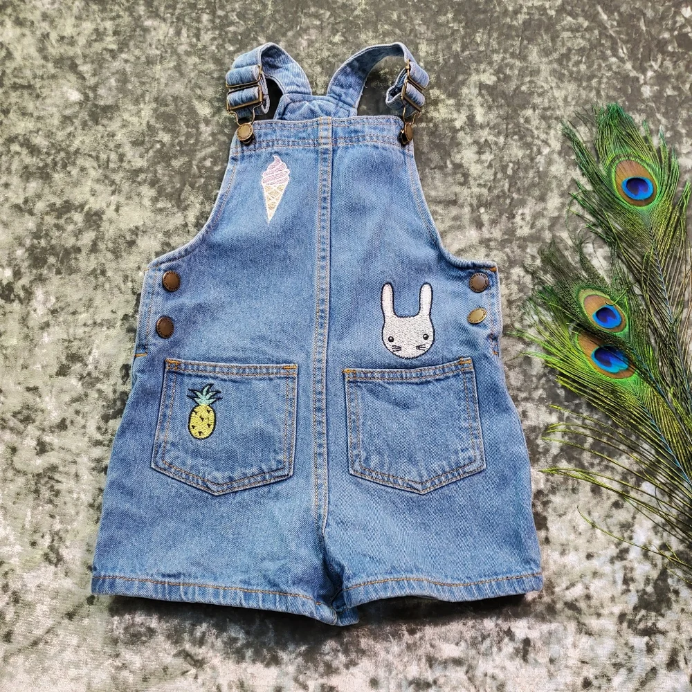 Cotton On Patch Denim Short Overalls Size: 4